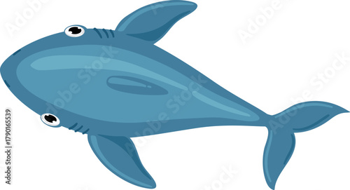 Blue cartoon shark swimming, ocean animal illustration