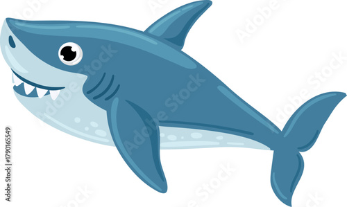 Cartoon shark swimming smiling children's illustration