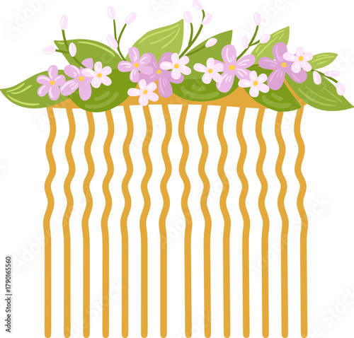 Decorative hair comb featuring delicate spring flowers