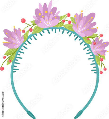 Floral headband featuring blooming flowers and red berries
