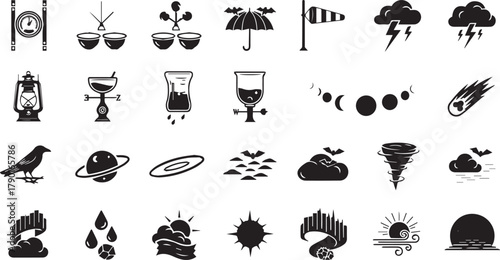 A Weather Elements Icon Collection Diverse Symbol Set for Meteorological Conditions