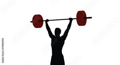 Silhouette of a weightlifter completing an overhead press with a barbell
