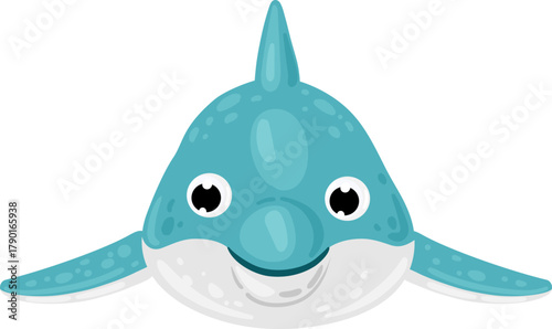 Cute cartoon dolphin smiling flat vector design