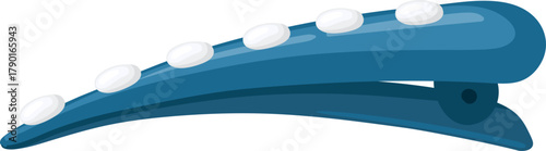 Blue barrette hair clip with white oval pearls