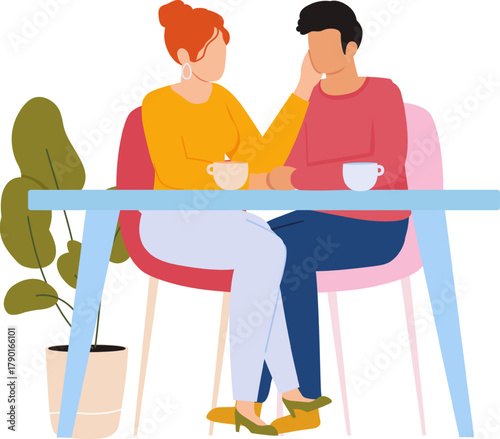 Couple dating at cafe showing affection and love