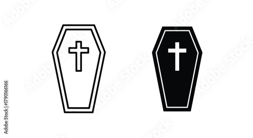 Black and white coffin icons with a cross symbol representing death