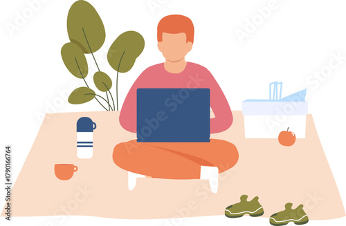 Person working on laptop outdoors enjoying remote learning