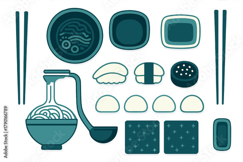 Japanese Food and Dining Utensils Assortment