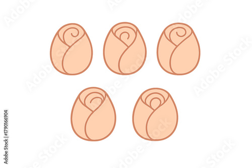 Five stylized peach rose buds outline icons for floral design