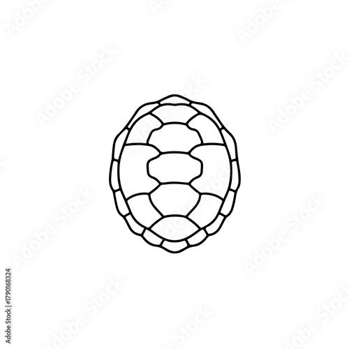 Turtle shell vector illustration in simple black outline, top view design isolated clean geometric line art