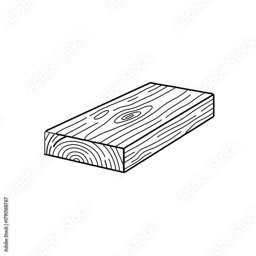 Lumber plank isometric perspective wood grain outline vector illustration construction material minimal design element