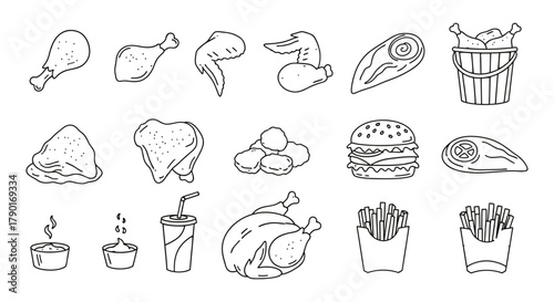 Delicious fried chicken and fast food illustrations vector art