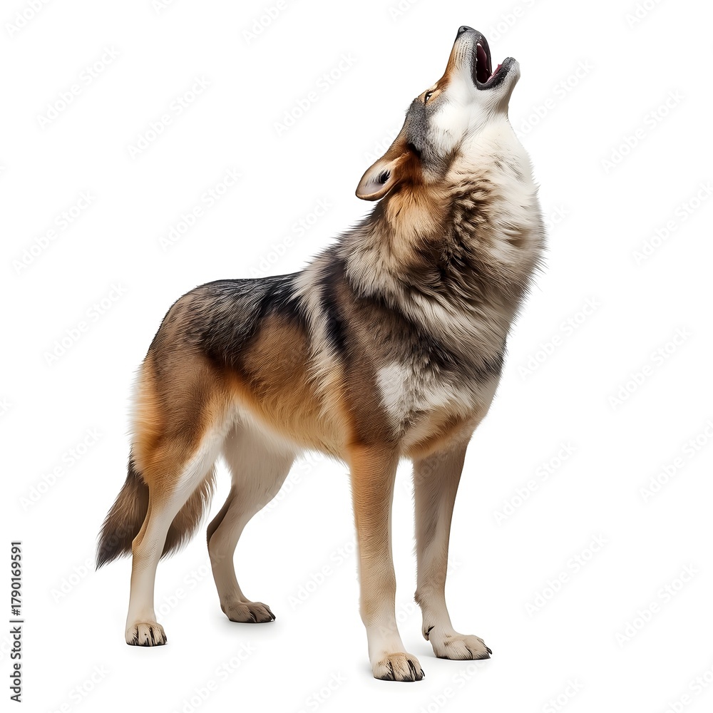 Fototapeta premium Grey Wolf Howling on White Background