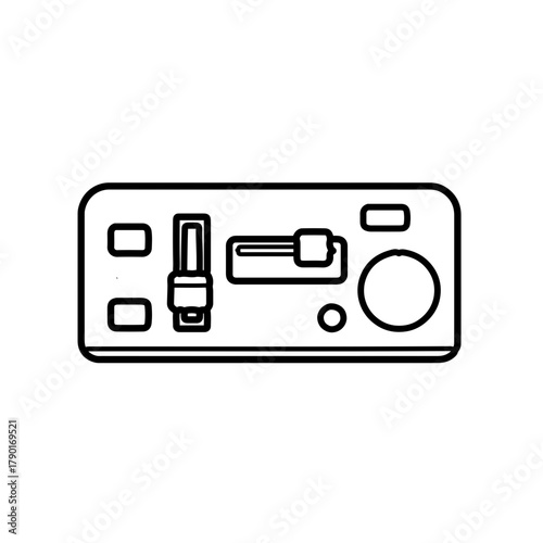 Audio mixer control panel minimal line vector illustration for music production tools, studio recording equipment, and sound engineering layouts