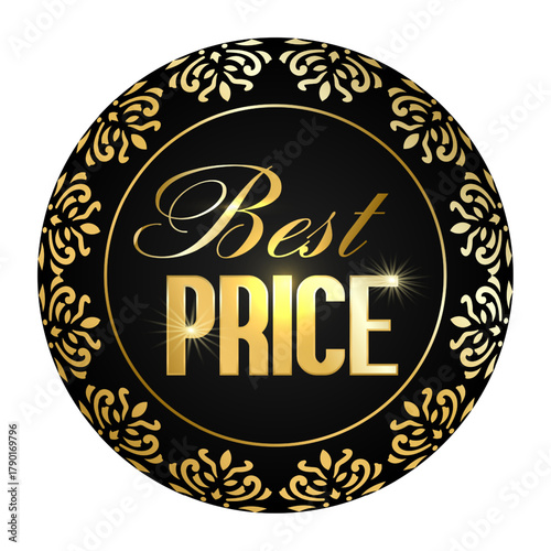 Elegant Black Gold “Best Price” Badge Vector. Luxury Sale Sticker, Round Label Design