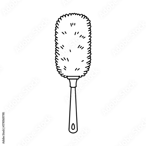 Feather duster vector illustration depicting lightweight dust removal tool used for gentle surface cleaning and household maintenance