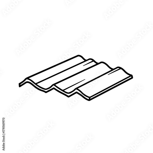 Metal roof sheet panel vector in simple minimal outline for construction materials, architectural roofing plans, and exterior building coverage design