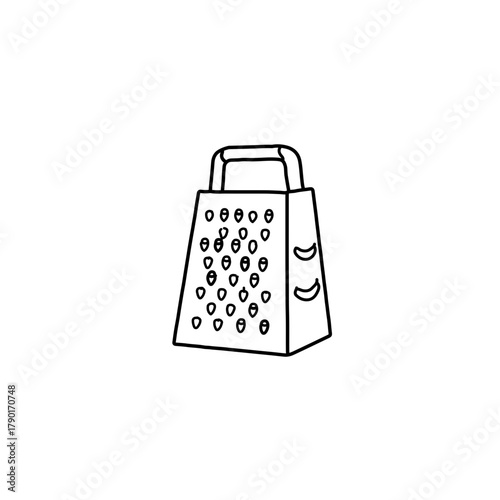 Kitchen cheese grater utensil illustrated in line art vector for cooking, culinary tools, and recipe or food preparation themes