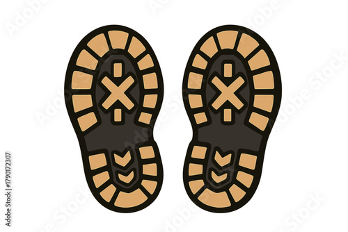 Rugged heavy duty boot sole prints with deep tread pattern