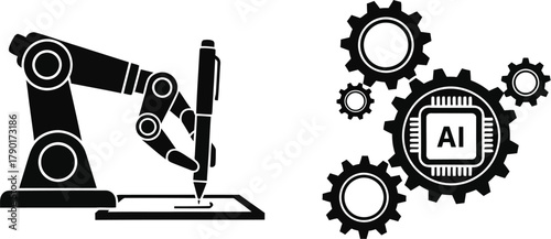 Machine Office Icon Set – Artificial Intelligence and Workplace Technology