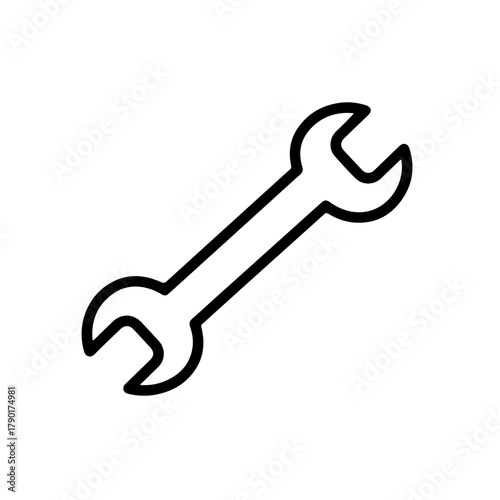 Angled wrench tool vector graphic representing mechanical tightening and loosening action for bolt and nut operations