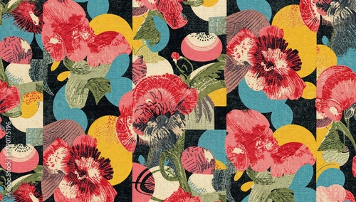 Retro floral checkerboard pattern, suitable for textile design and fashion applications