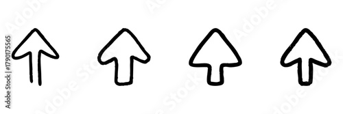 Upward Arrow Line Icon Set In Doodle Style. Directional Navigation And Progress Indication Outline Sketch Collection. Hand Drawn Isolated Vector Illustration