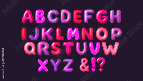 3d Font Letter Balloon Alphabet ABC Text Bubble Typography For Birthday And Party Vector Cartoon Fun Glossy Typeface
