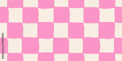 Seamless Checker Pattern With Irregular Pink Squares In Preppy Indie Trendy Style
