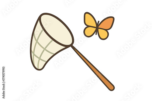 Simple butterfly net poised to catch insect in flight
