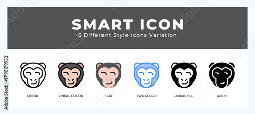 Smart monkey vector icon. with different styles vector illustration.