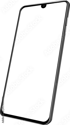 Isometric Phone Mockup - Angled Smartphone Blank Screen with Dot Notch