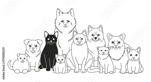 Cute cats and dogs coloring page for kids and adults simple