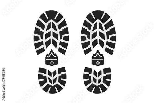 Heavy duty boot sole prints with mountain and snowflake icon