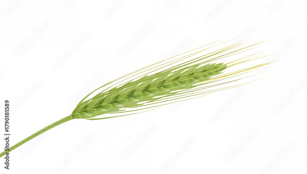 Naklejka premium Wheat spikelet in green, grain branch, seasonal change