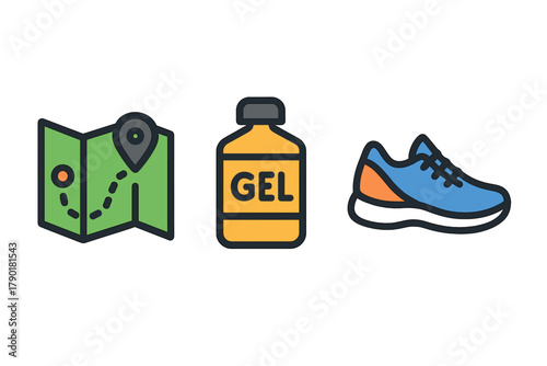 Set of essential running and athletic activity icons for endurance sports