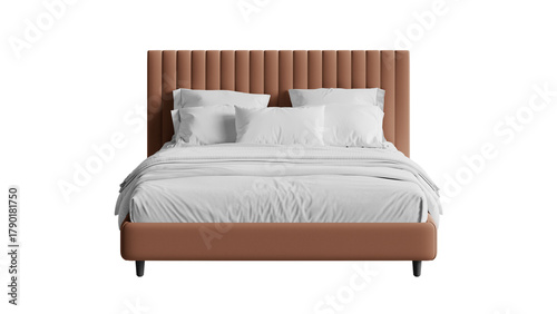 Foto Front view of a bed with bedding on a transparent background