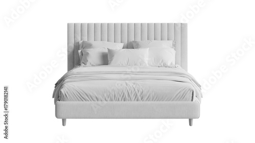 Front view of a white bed on an isolated background. Furniture for рromotional and marketing materials. 
