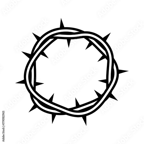 Foto Stylized crown of thorns composed of interwoven branches and sharp thorns isolat