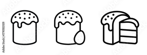 Stylized Icons of Easter Cakes and Eggs in Simple Line Art Isolated on White