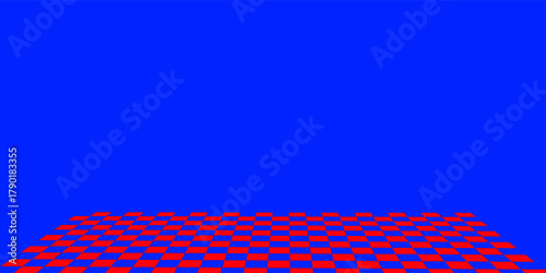 Checkerboard, chessboard, checkered plane in angle perspective. Tilted, vanishing empty floor,modern.