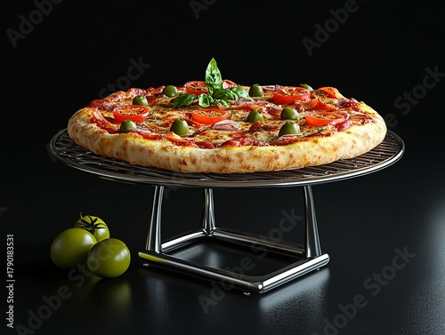 Fototapeta Naklejka Na Ścianę i Meble -  Neapolitan Pizza on Stand with Tomatoes