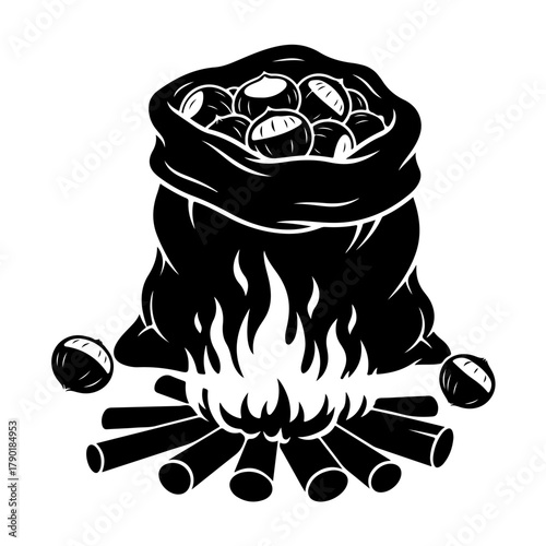 Delicious roasted chestnuts cooking over a crackling bonfire, perfect for autumn and winter holidays