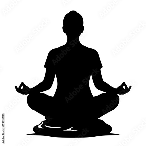 Serene silhouette meditating in lotus pose, finding inner peace and mindfulness