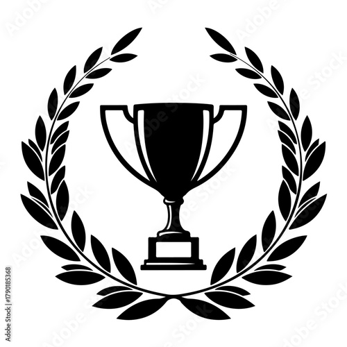 Celebrate success with a prestigious trophy and laurel wreath symbol of achievement and victory