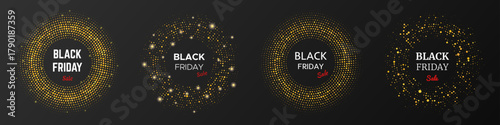 Black Friday sale inscription on gold halftone circle