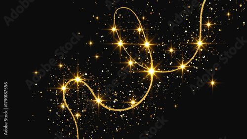 Gold glittering confetti wave and stardust