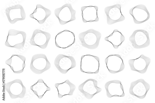 Set of round curved sound waves with dynamic wavy stripes