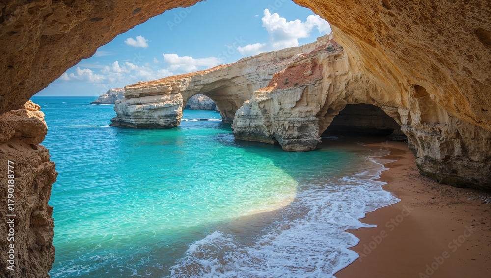 Fototapeta premium Sea caves near a coastal area, erosion risk