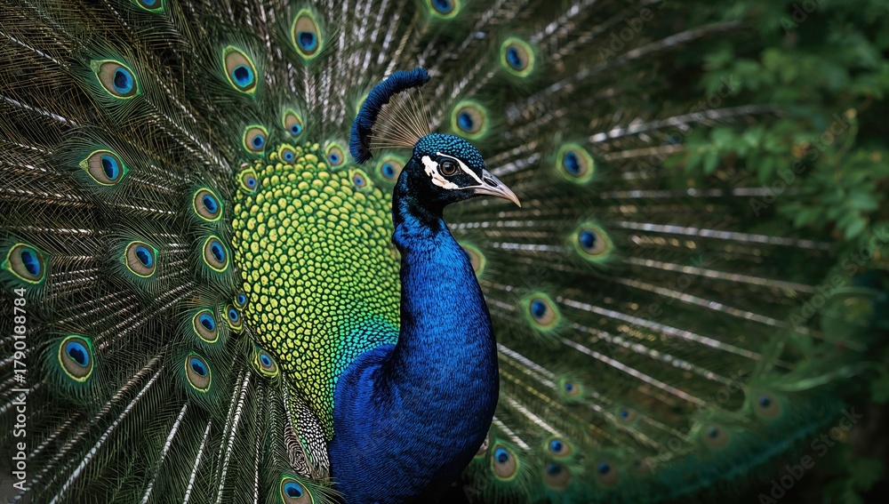 Obraz premium Peacock, vibrant plumage showcasing the beauty of nature, seasonal change